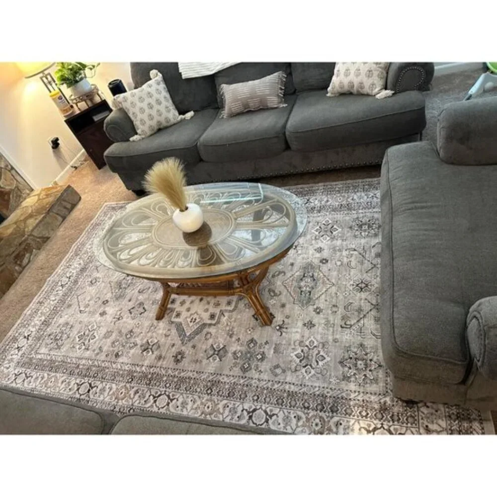 6x9 Beige Vintage Area Rug, Soft Washable Oriental Distressed Carpet for Home